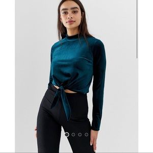 Miss Selfridge Tie Front Velvet Top